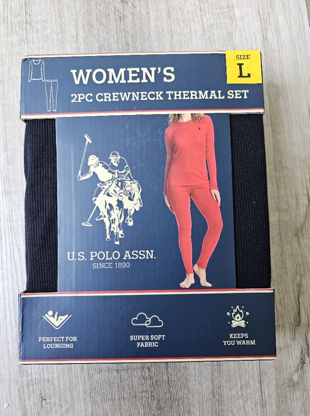 NWT U.S. Polo Assn. Women’s 2PC Crewneck Thermal Set Size L Black